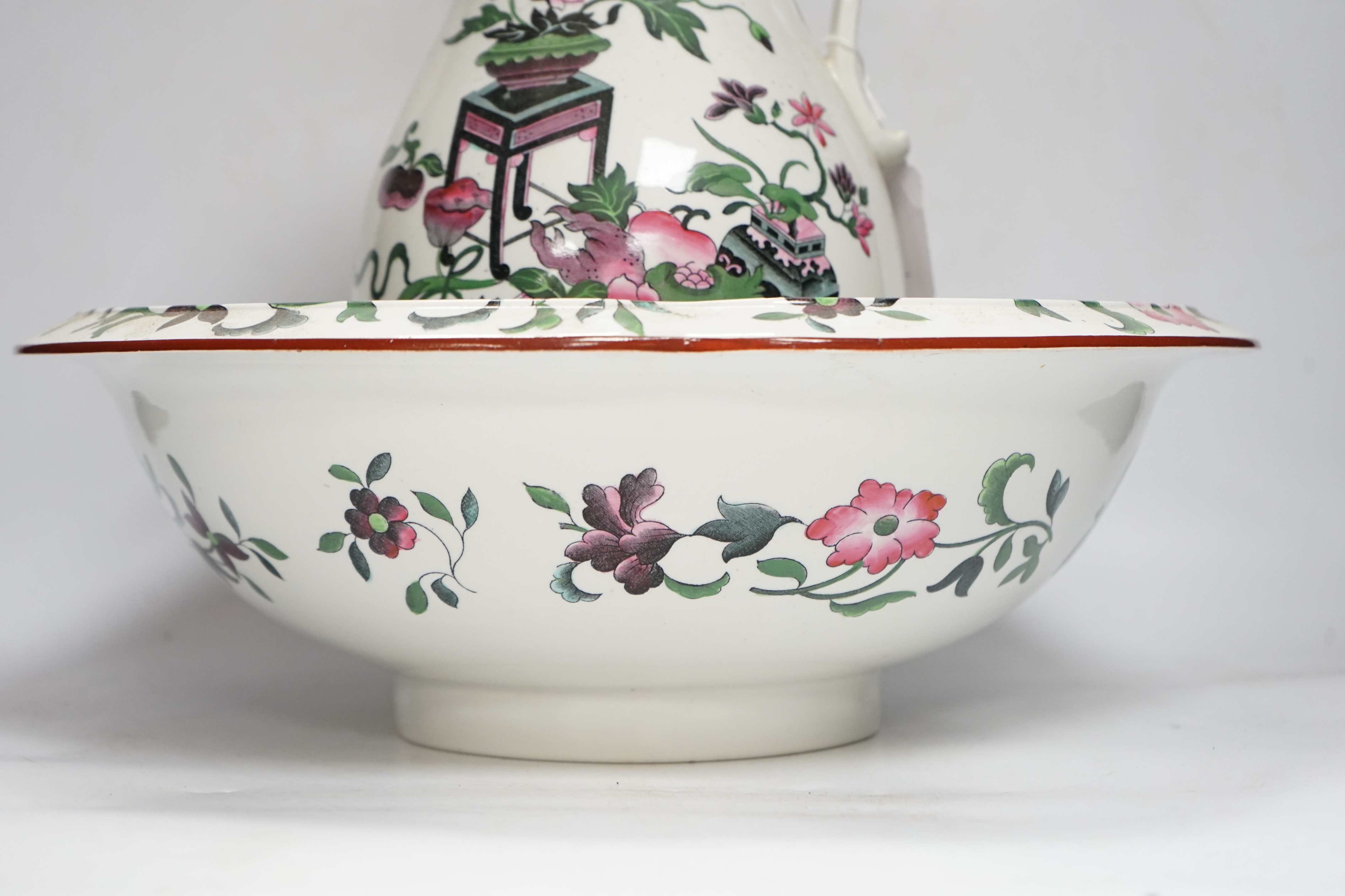 A Spode chinoiserie design jug and basin set